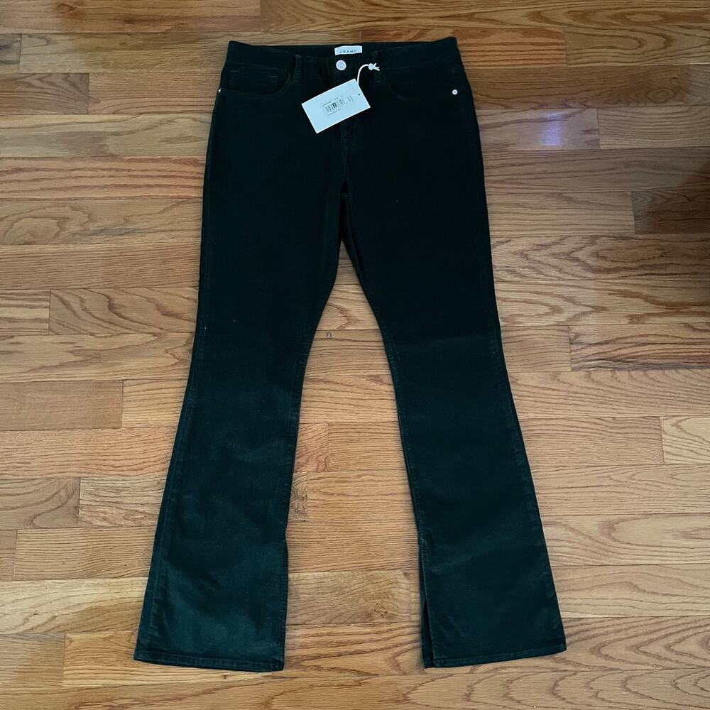 FRAME Le Mini Boot Corduroy Pants Womens 33 Pine Green Mid Rise Slit Cords NWT